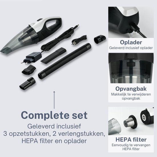 Aspirateur à main sans fil, 3 accessoires, 8 kPa, blanc