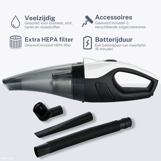 Aspirateur à main sans fil, 3 accessoires, 8 kPa, blanc