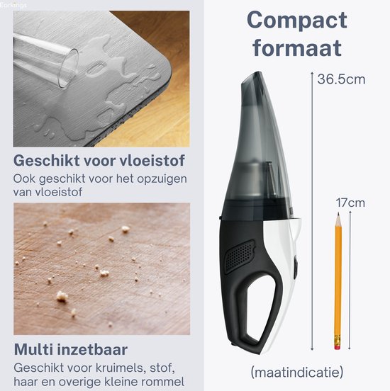 Aspirateur à main sans fil, 3 accessoires, 8 kPa, blanc